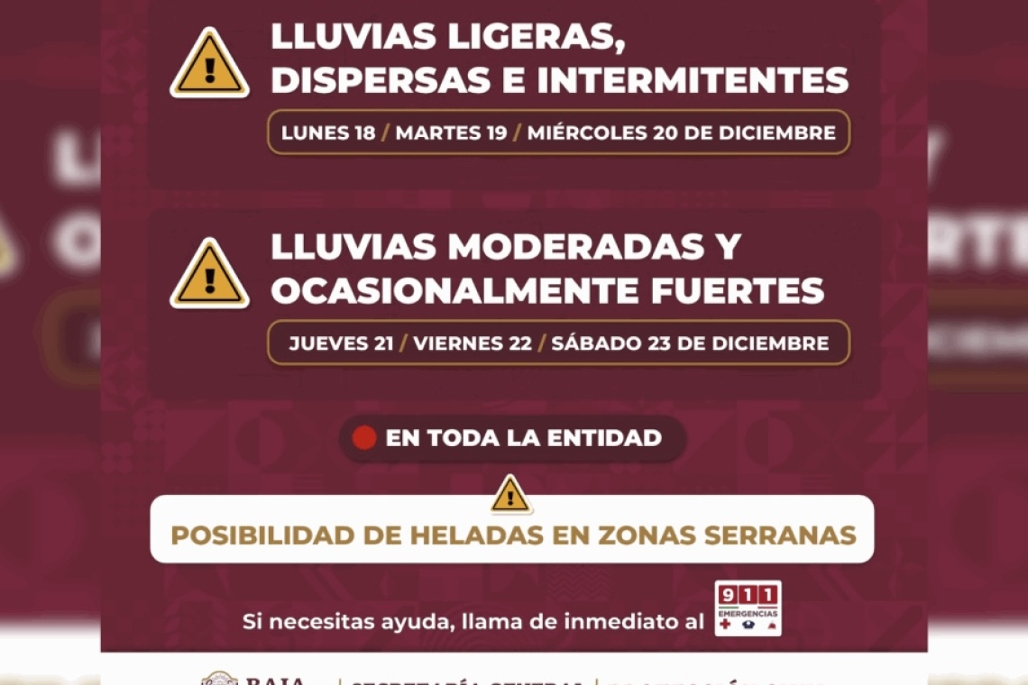 SE ESPERAN LLUVIAS TODA LA SEMANA EN BC 