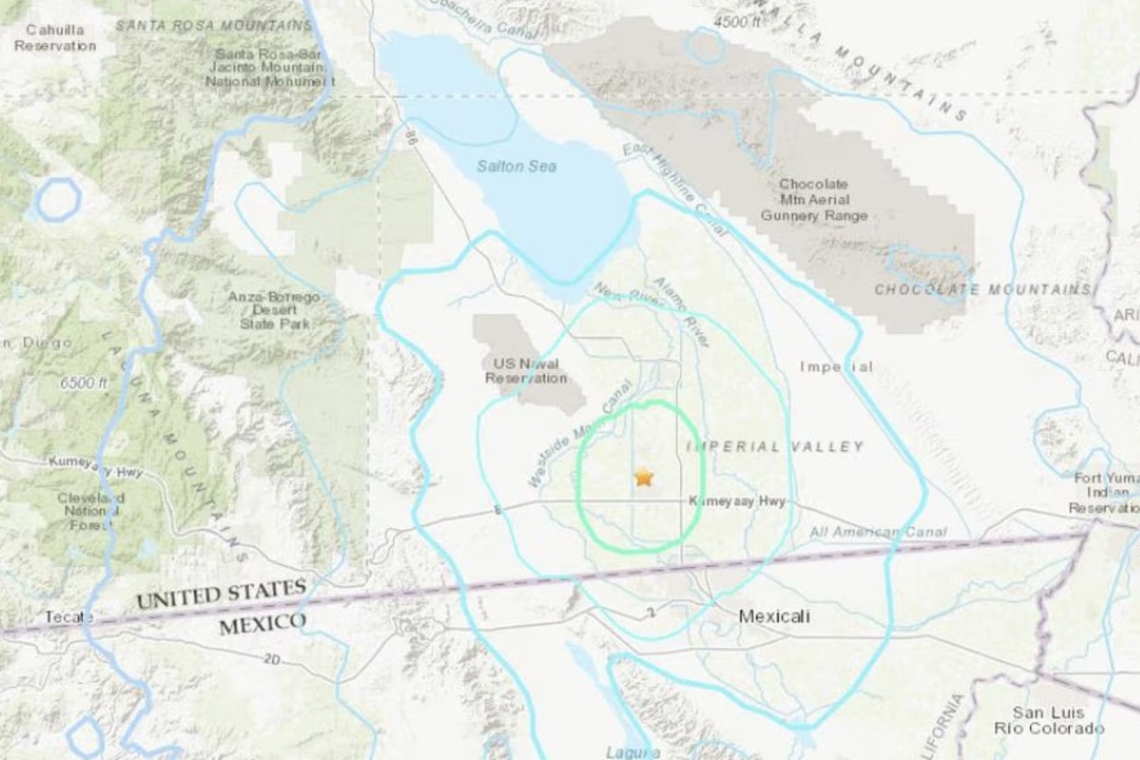 CONDADO DE IMPERIAL, ASÍ ES EL EPICENTRO DE LOS TEMBLORES PERCIBIDOS HOY EN MÉXICO, BAJA CALIFORNIA 