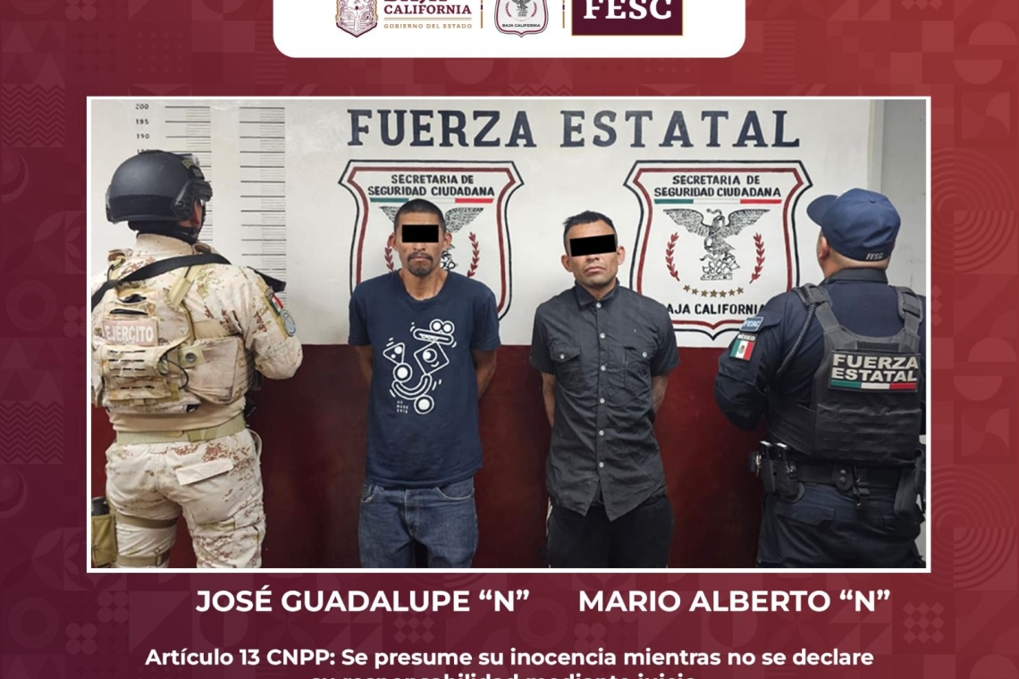 DETIENE FUERZA ESTATAL A PRESUNTOS LADRONES DE VEHÍCULO EN MEXICALI