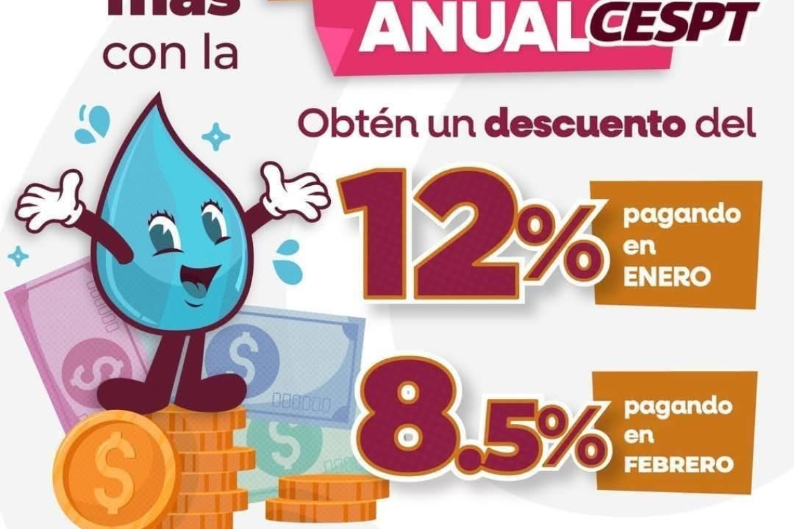 Recuerda Cespt últimos días para obtener el 12% de descuento en el servicio de agua 