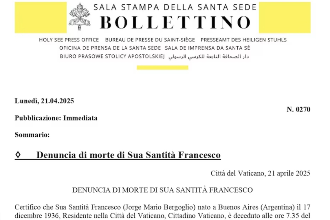 El Vaticano confirmó que el papa Francisco murió tras sufrir un derrame cerebral