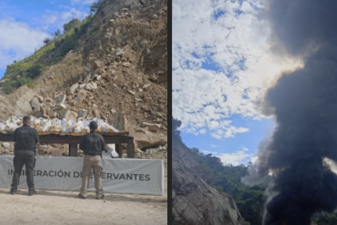 FGR en coordinación con MARINA incineran más de una tonelada de clorhidrato de cocaina decomisada en Guerrero 
