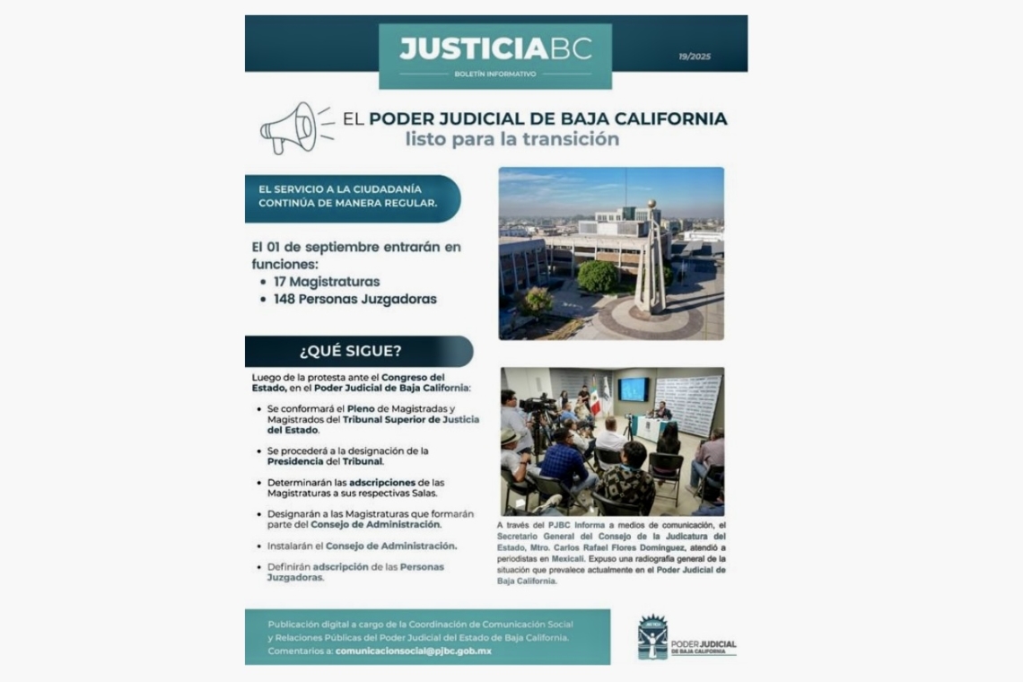 EL PODER JUDICIAL DE BAJA CALIFORNIA listo para la transición