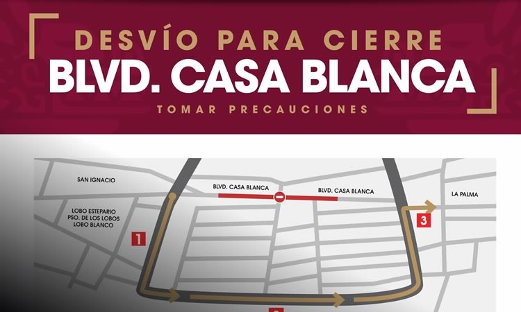 Informa XXV Ayuntamiento de Tijuana cierre vial en un tramo del bulevar Casa Blanca